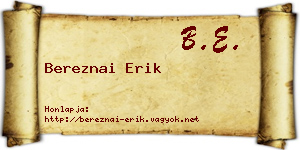 Bereznai Erik névjegykártya